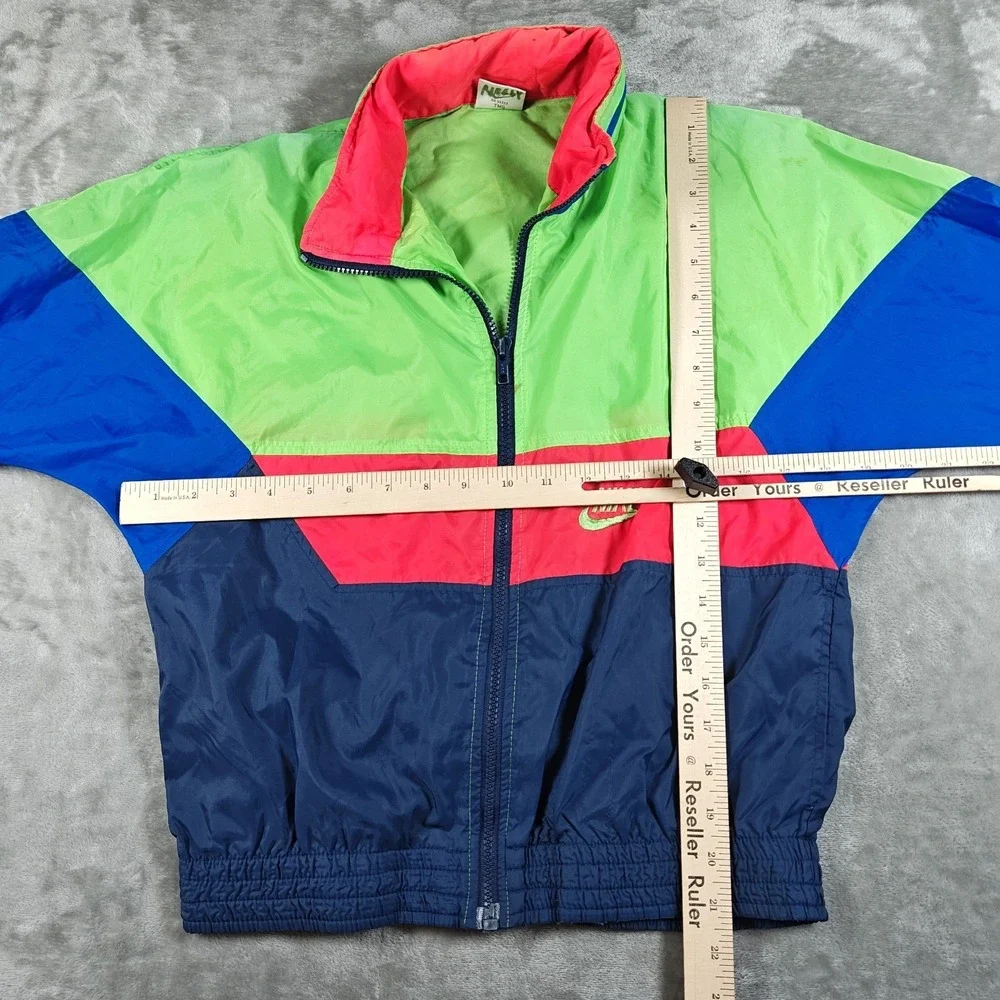 Vintage Nike‎ Windbreaker Youth Medium Blue Green Pink Full Zip Colorblock Neon